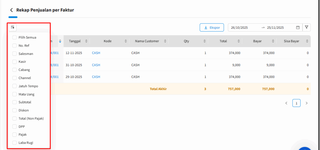 Panduan Ekspor Laporan Penjualan Beecloud 3.0 Sesuai Kolom Aktif