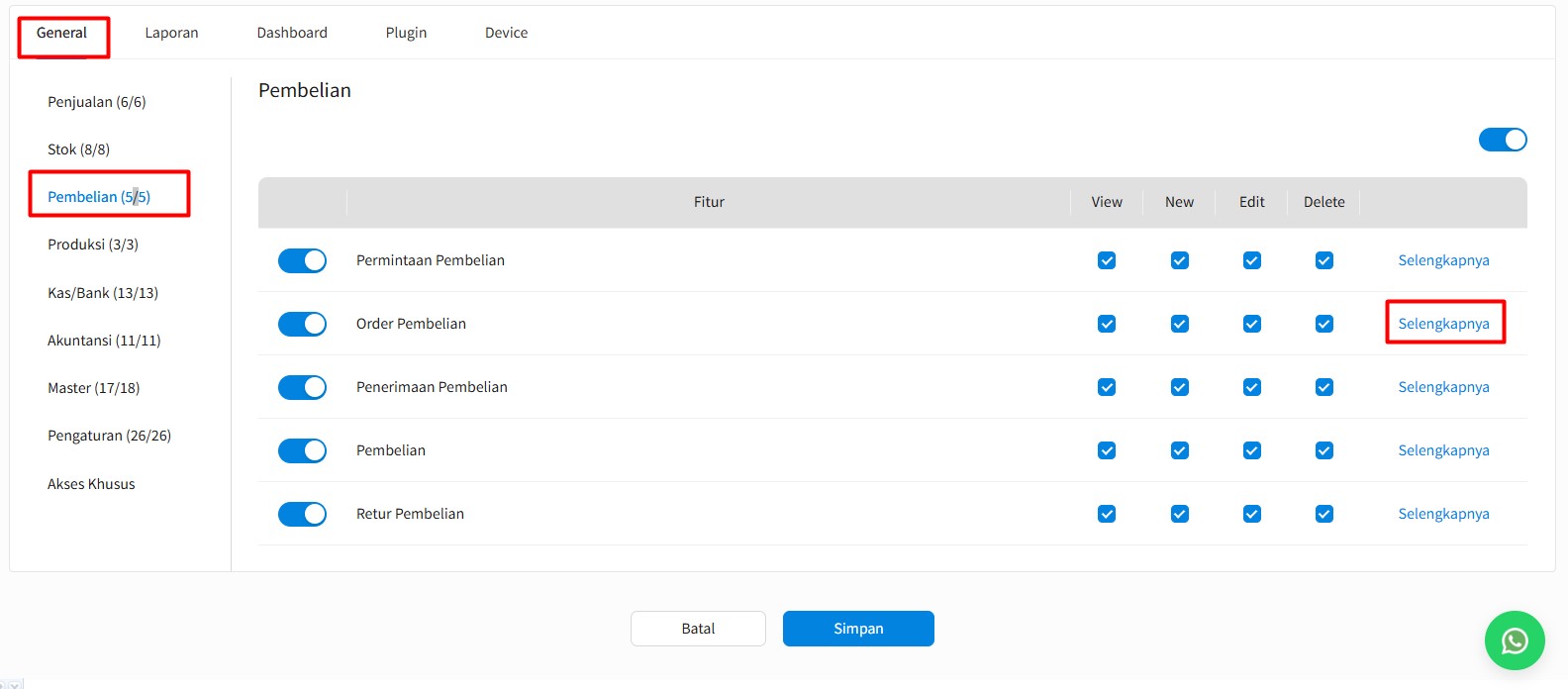 Setting Hak Akses Check dan Approve Order Pembelian User Beecloud 3.0