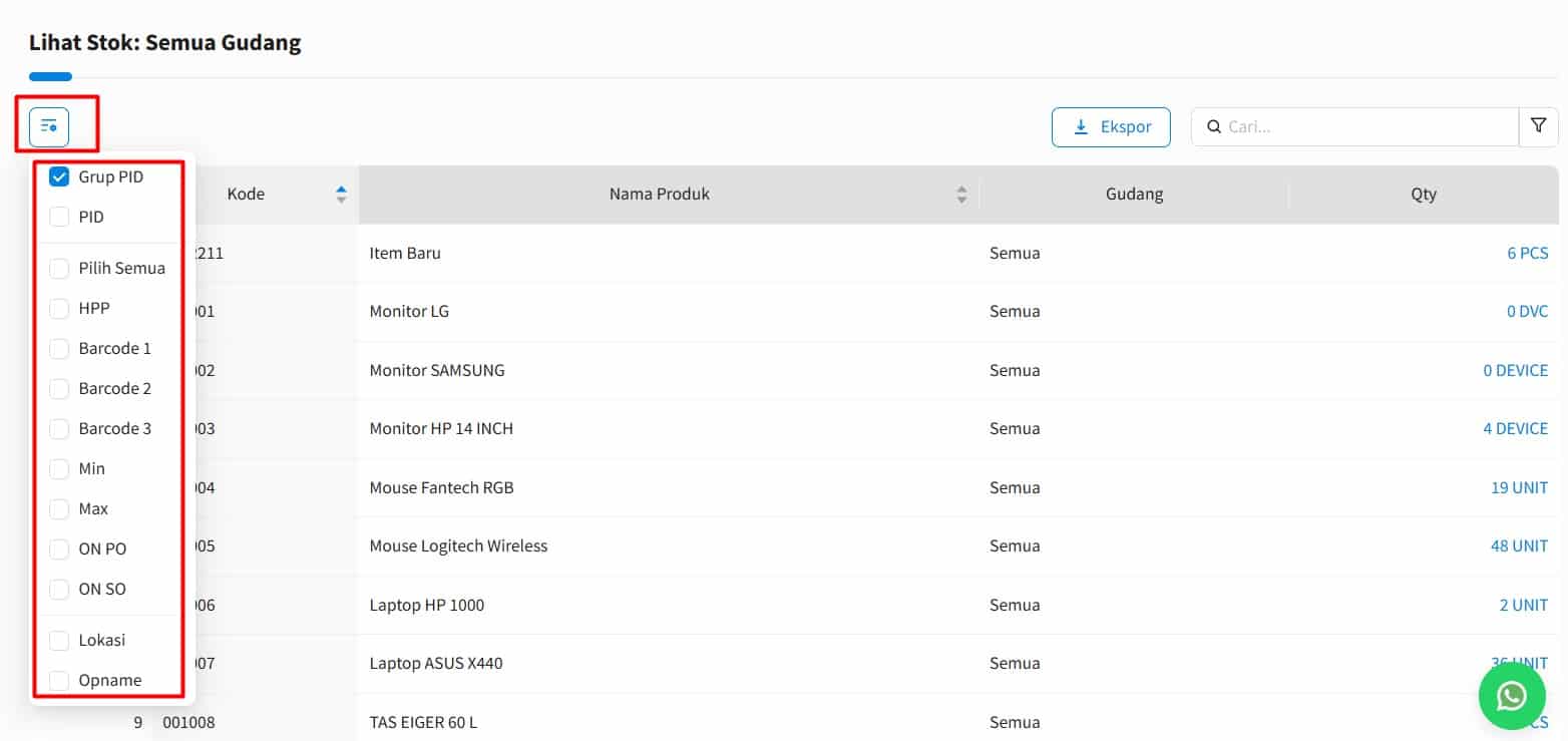 Ekspor Lihat Stok Beecloud 3.0