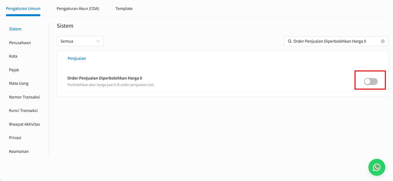 Setting Order Penjualan (SO) Diperbolehkan Harga 0 Beecloud 3.0