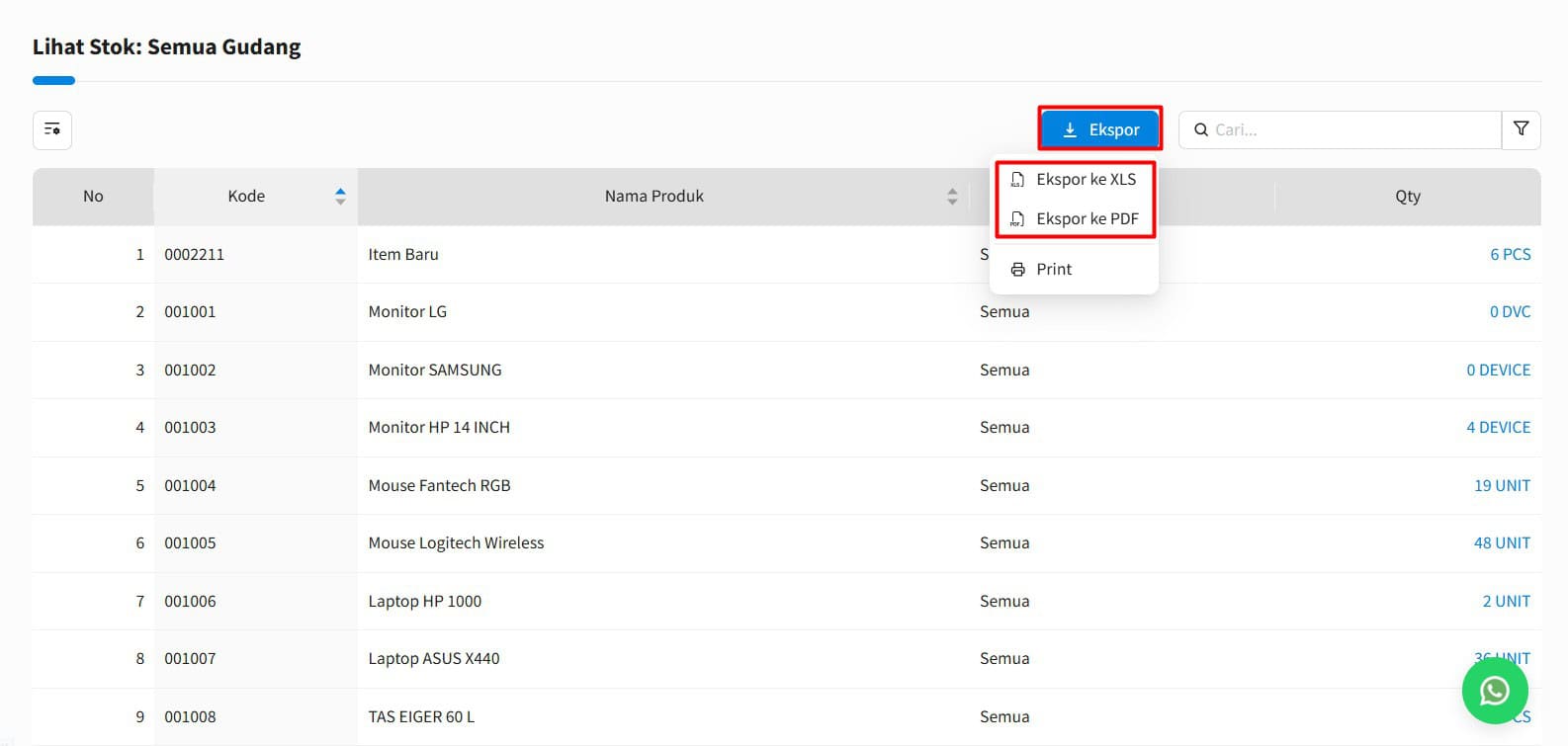 Ekspor Lihat Stok Beecloud 3.0