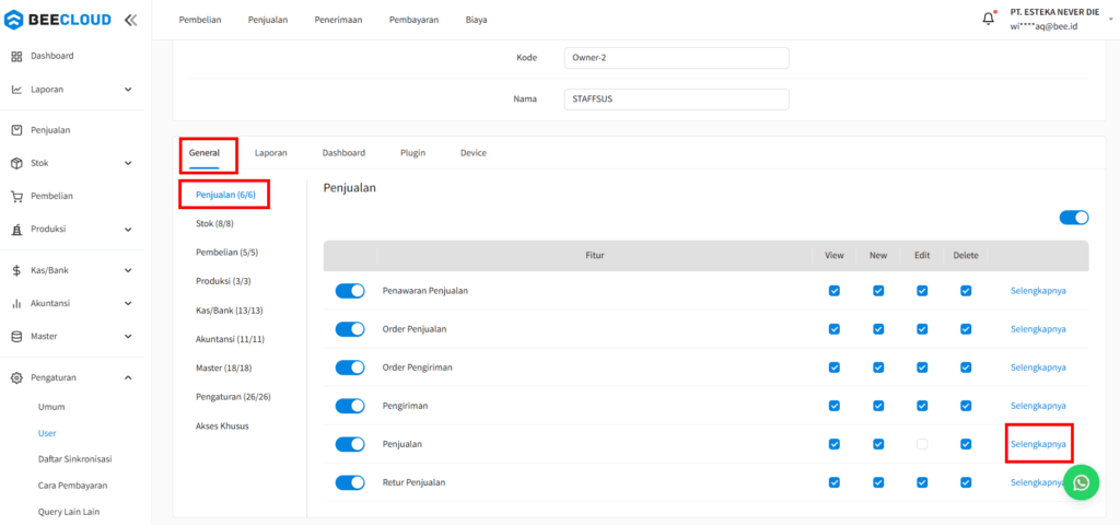 Akses Hak Akses Penjualan
