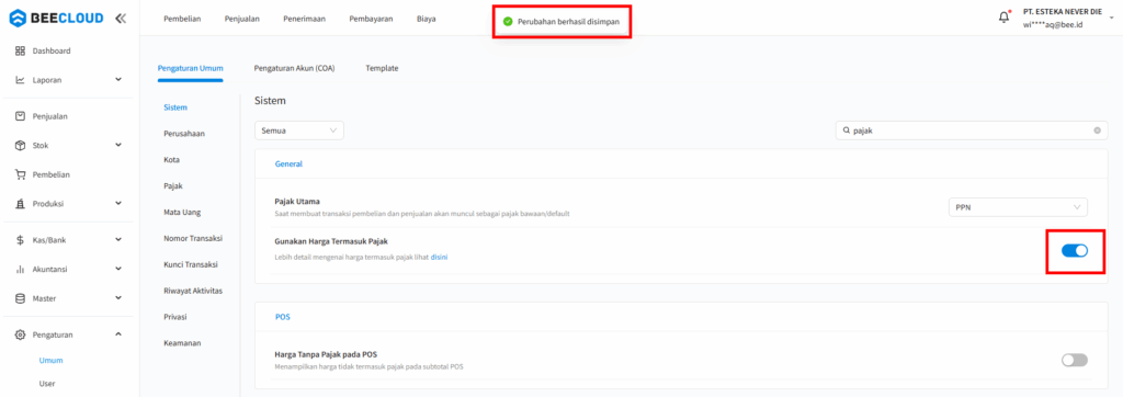 Aktifkan Harga Termasuk Pajak