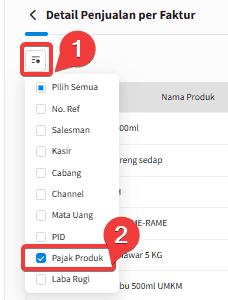 Gambar 2: Menu Pemilihan Kolom Pajak Produk