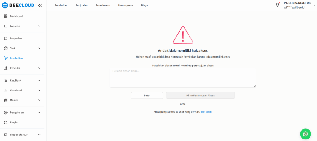 Blok Hak Akses Edit Pembelian