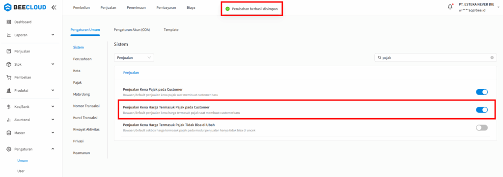 Harga Termasuk Pajak Pada Customer Aktif