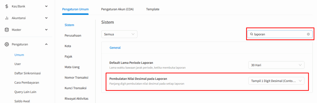 Setting pembulatan Nilai Desimal pada Laporan Beecloud 3.0