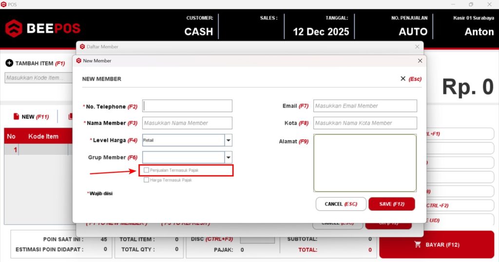 Buat Member Otomatis Kena Pajak/PPN Beepos Desktop 3.0