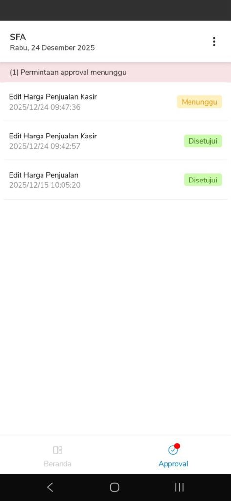 Pilih Permintaan Persetujuan yang akan disetujui
