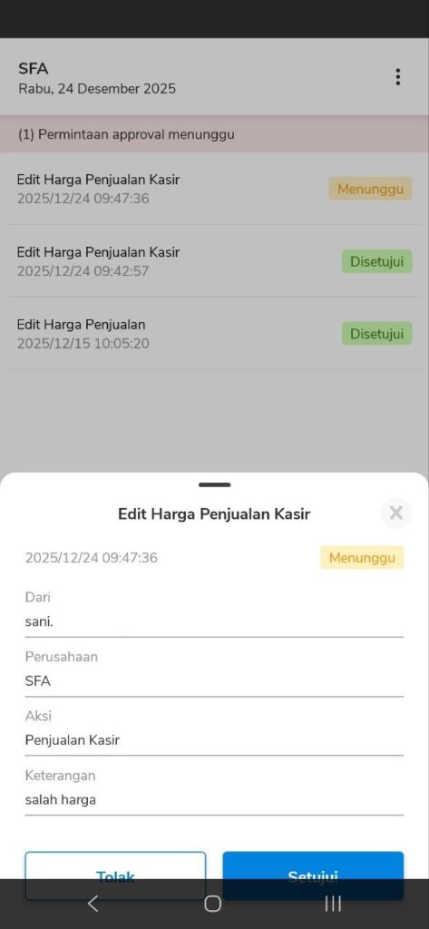Klik Setuju untuk konfirmasi permintaan persetujuan