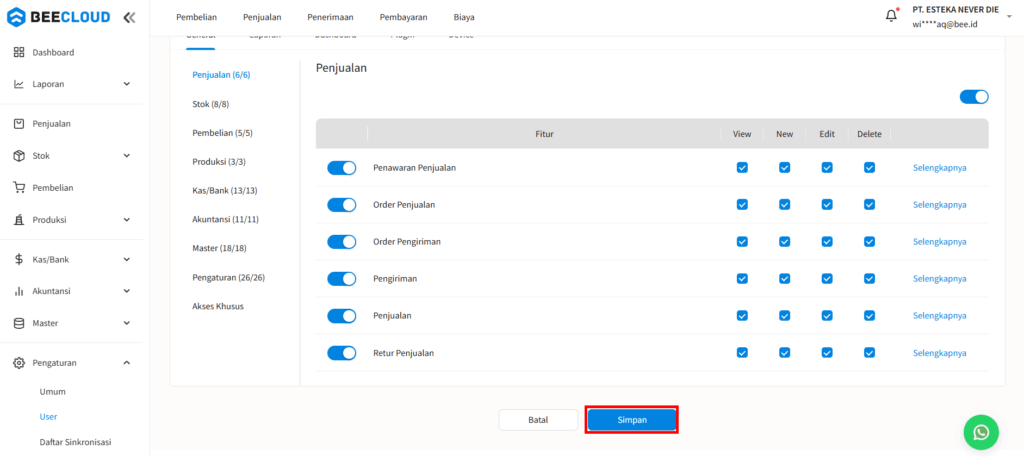 Simpan Edit Hak Akses