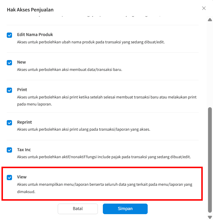 Aktifkan View Penjualan