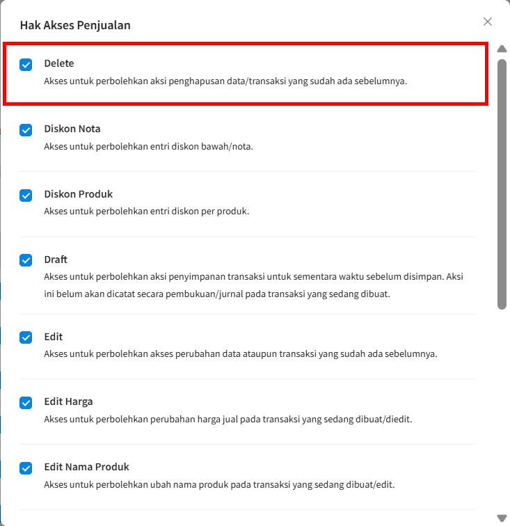 Centang Akses Hapus Penjualan