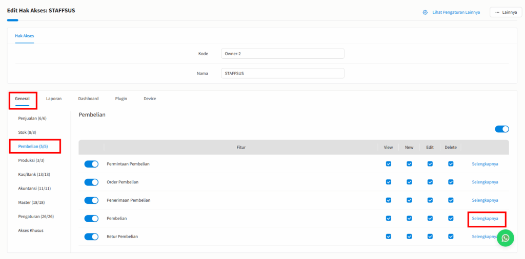 Detail Hak Akses Pembelian