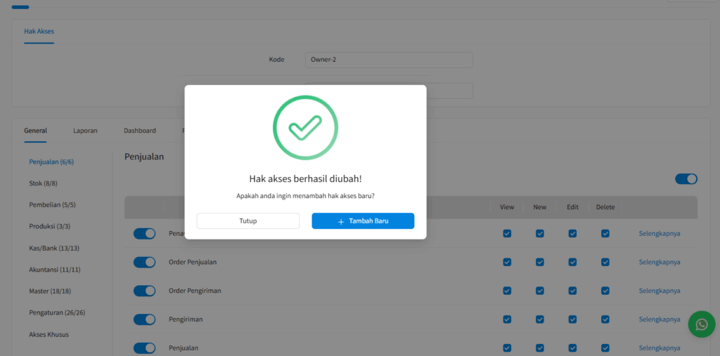 Hak Akses Sudah Berhasil Di Simpan