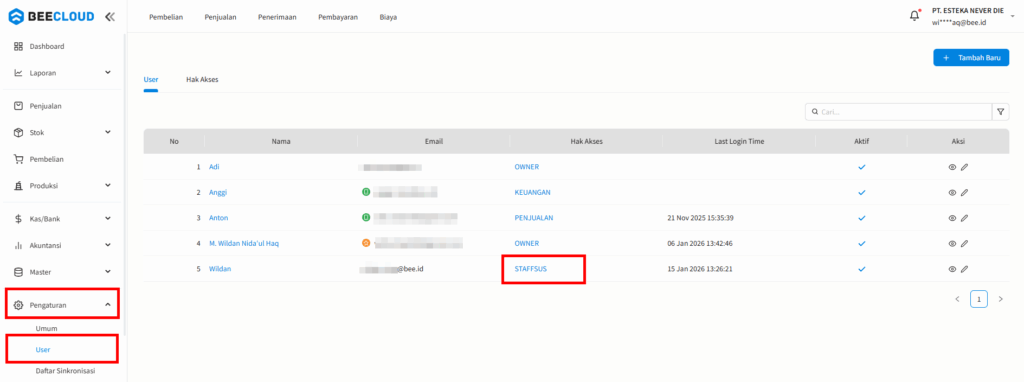 Masuk Hak Akses User