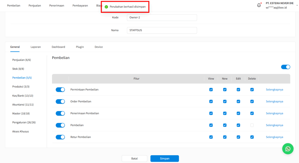Notifikasi Simpan Berhasil