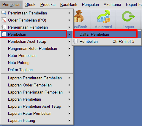 Menu Pembelian -> Daftar Pembelian
