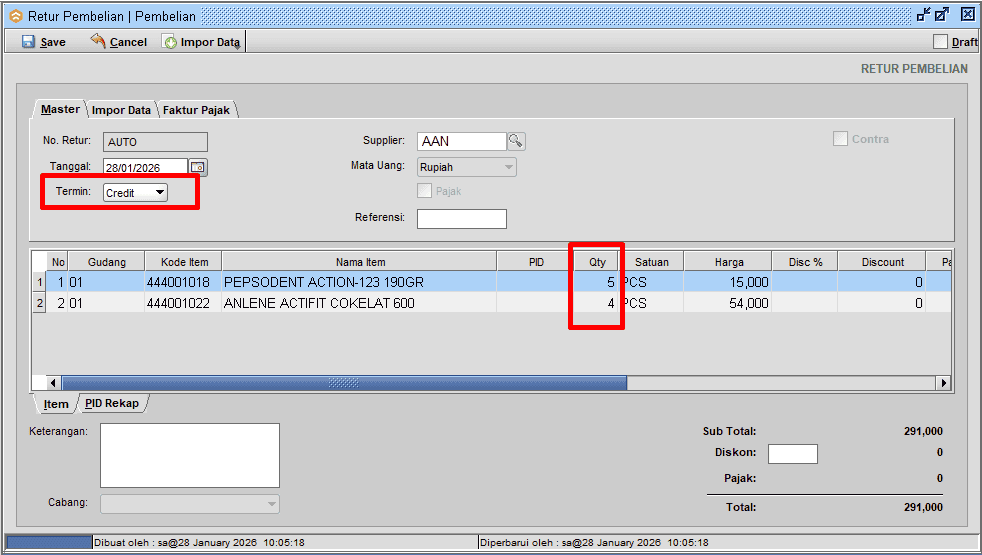 Gambar 5. Sesuaikan qty item yang akan diretur
