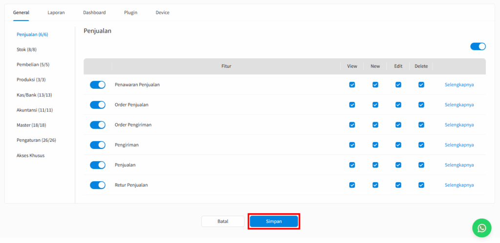 Simpan Hak Akses User