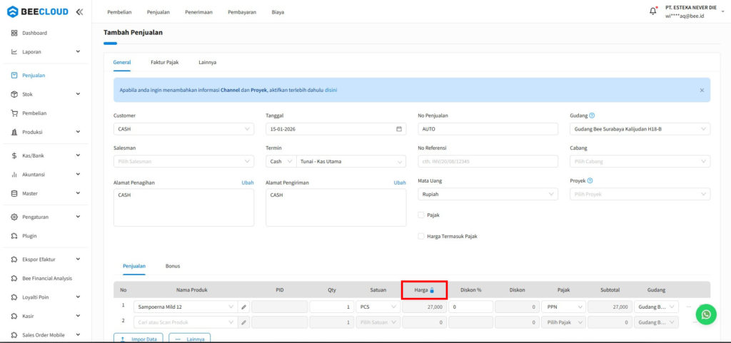 Tidak Bisa Edit Harga Penjualan