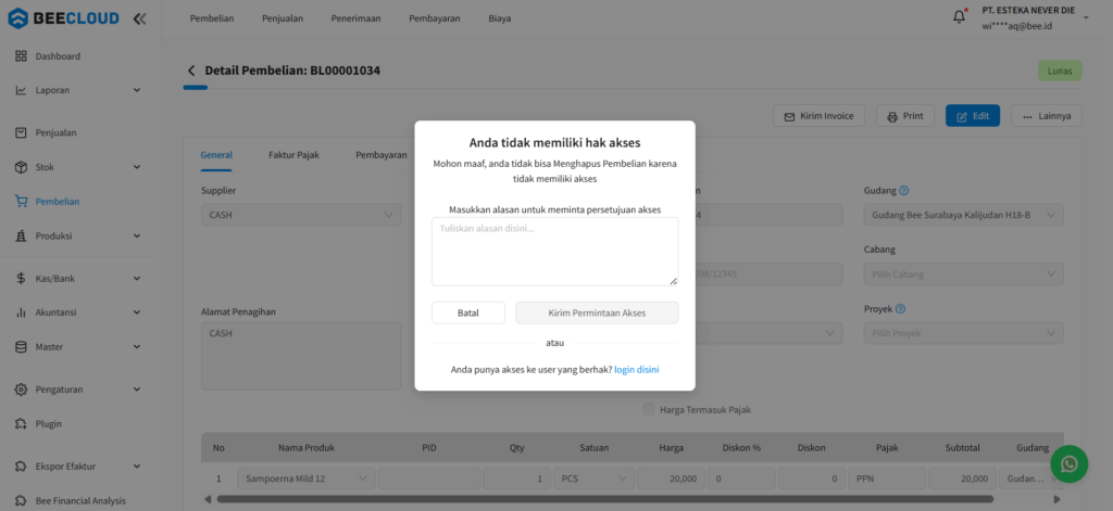 Hak Akses Hapus Pembelian