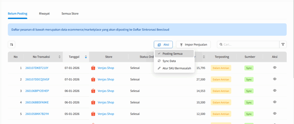 Cara Sinkronisasi Transaksi Marketplace ke Beecloud