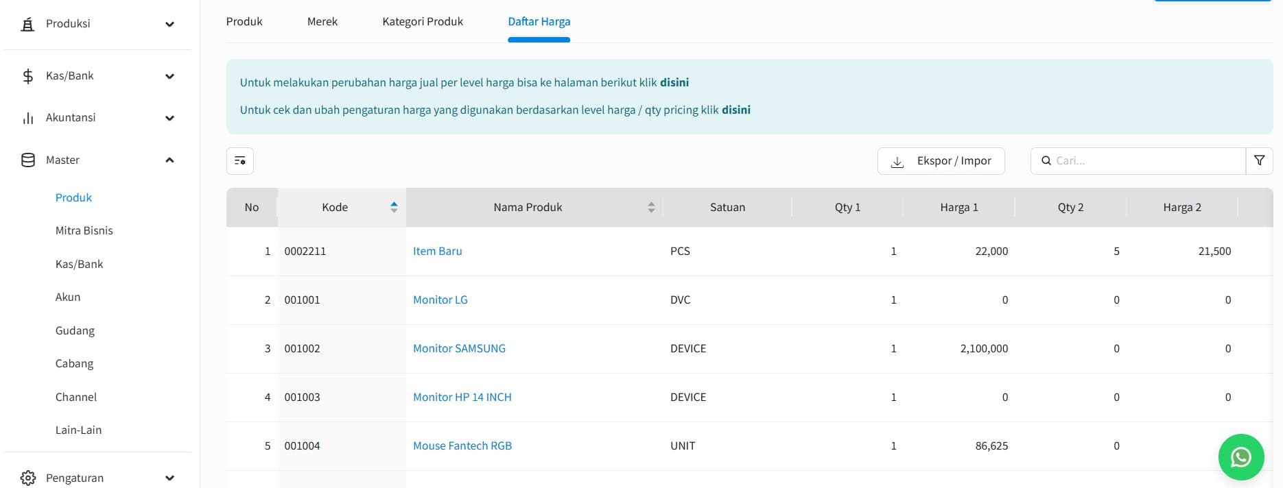 Ekspor Harga Qty Pricing Beecloud 3.0