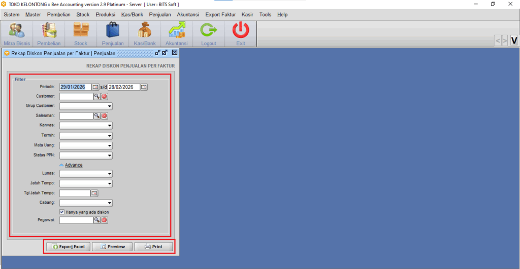 Kb Beeaccounting Rekap Diskon Penjualan Per Faktur Beeaccounting