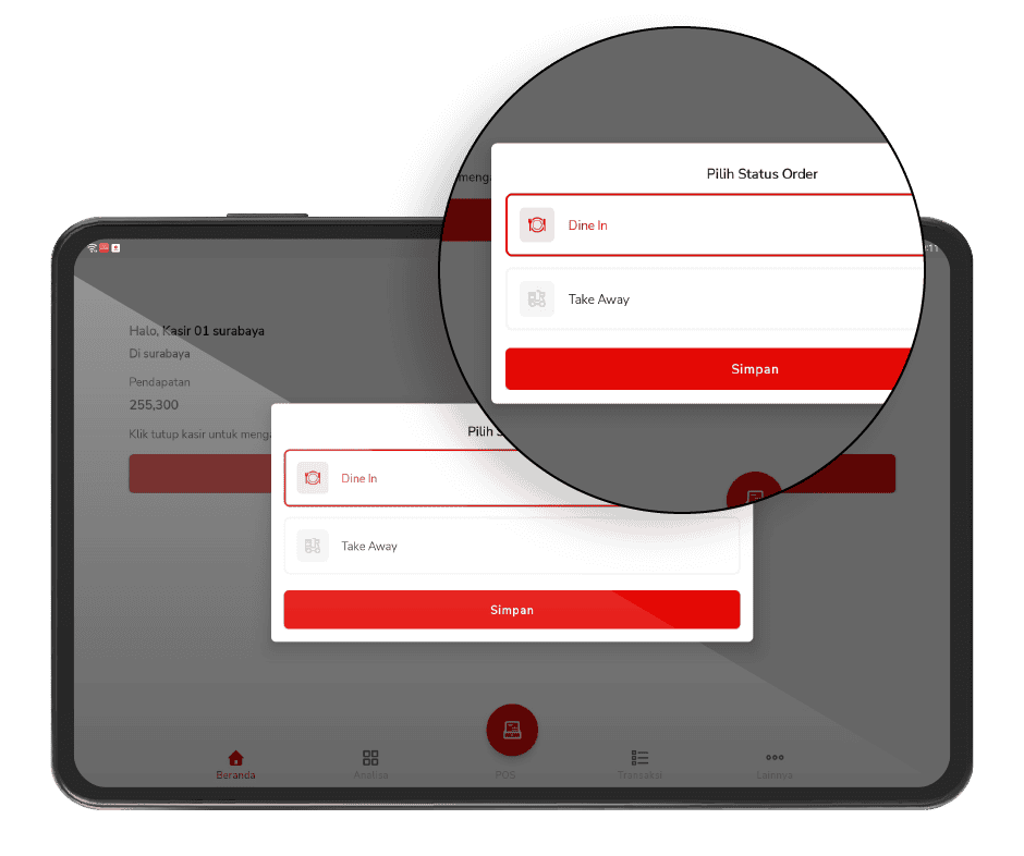 Tampilan Bee Resto Dine In Take Away