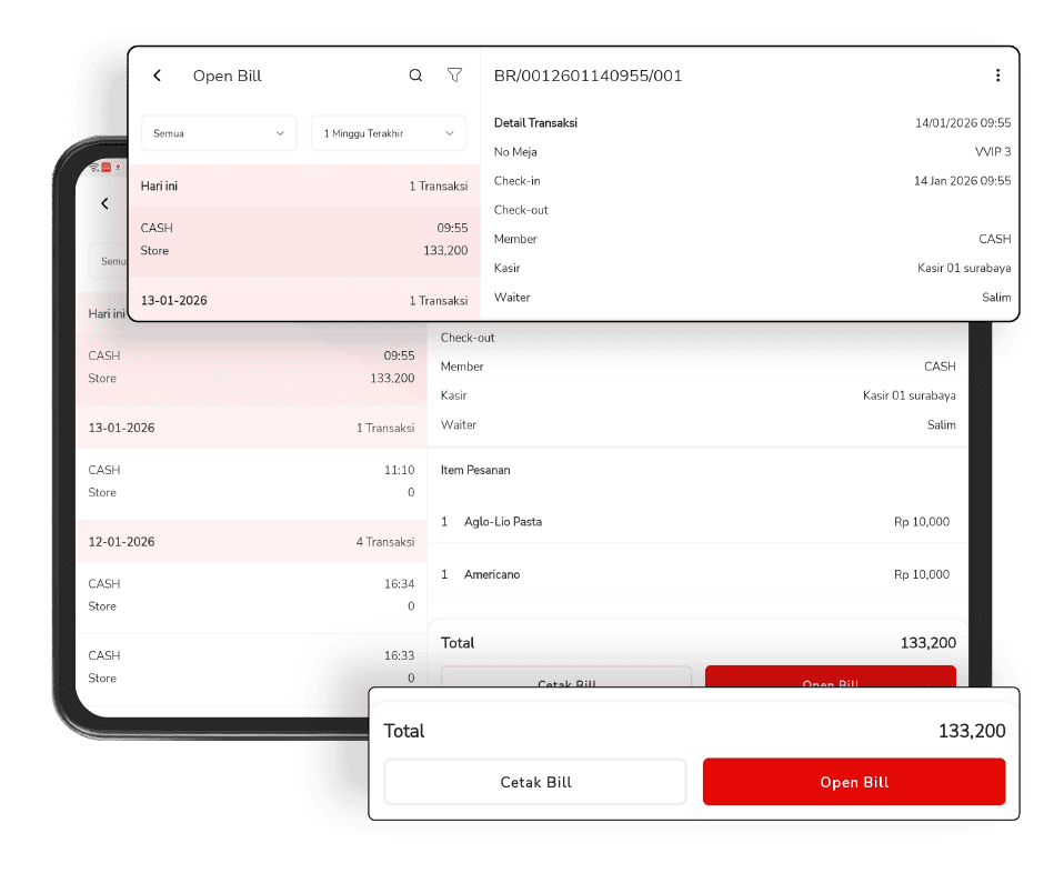 Tampilan Bee Resto Open Bill