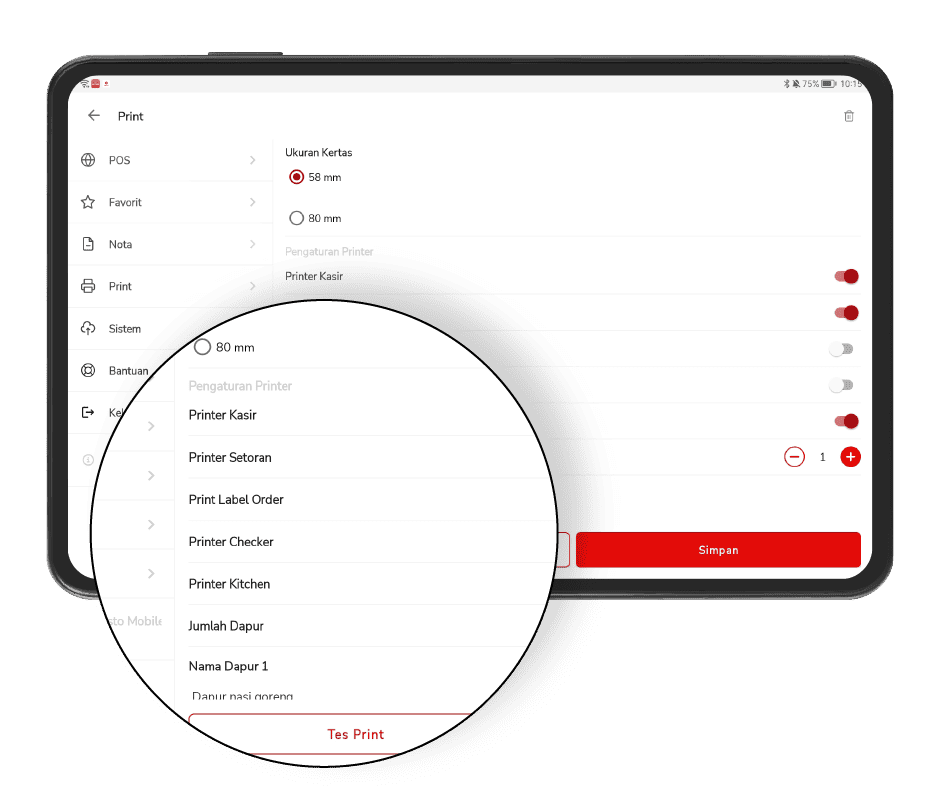 Tampilan Bee Resto Pengaturan Cetak Bill