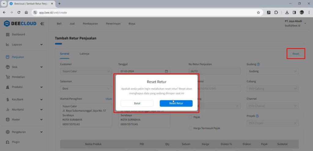 Reset Retur Impor Transaksi Beecloud 3.0