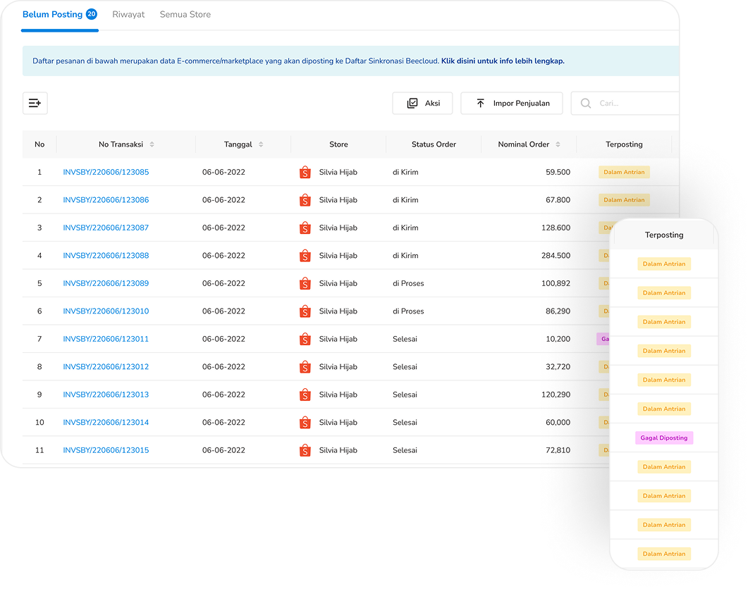 Tampilan Beecloud E Commerce Section Review Data Transaksi2