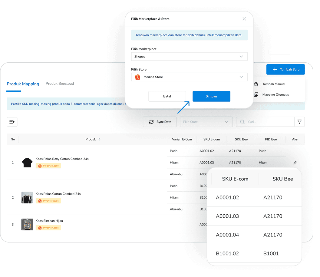 Tampilan Beecloud E Commerce Section Sku Produk