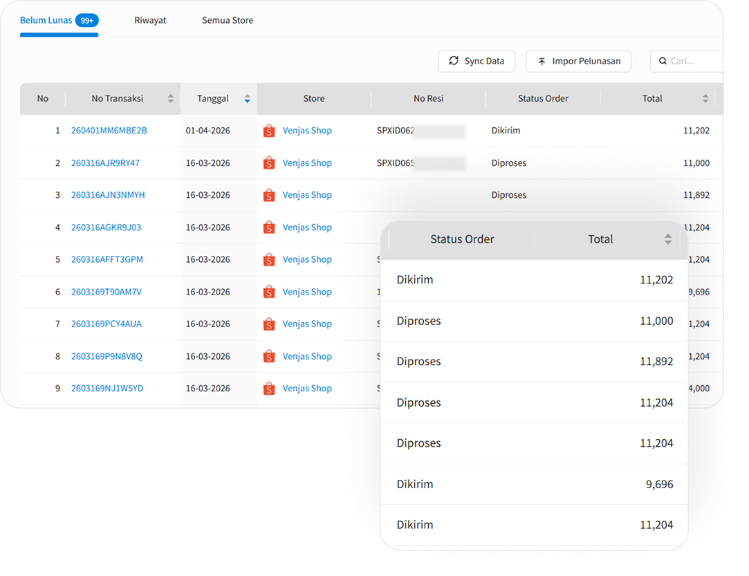 Tampilan Beecloud E Commerce Section Status Pembayaran2
