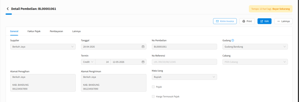 Tampilan akses ke Salin Detail