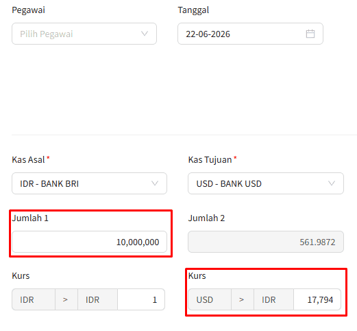 Contoh Kasus: Transfer dari Rupiah ke USD - Transfer Kas/Bank Beda Mata Uang Beecloud 3.0