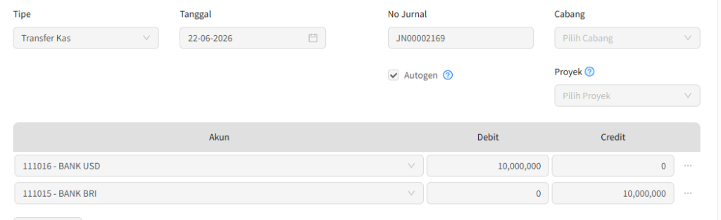 Jurnal Umum- Transfer Kas/Bank Beda Mata Uang Beecloud 3.0