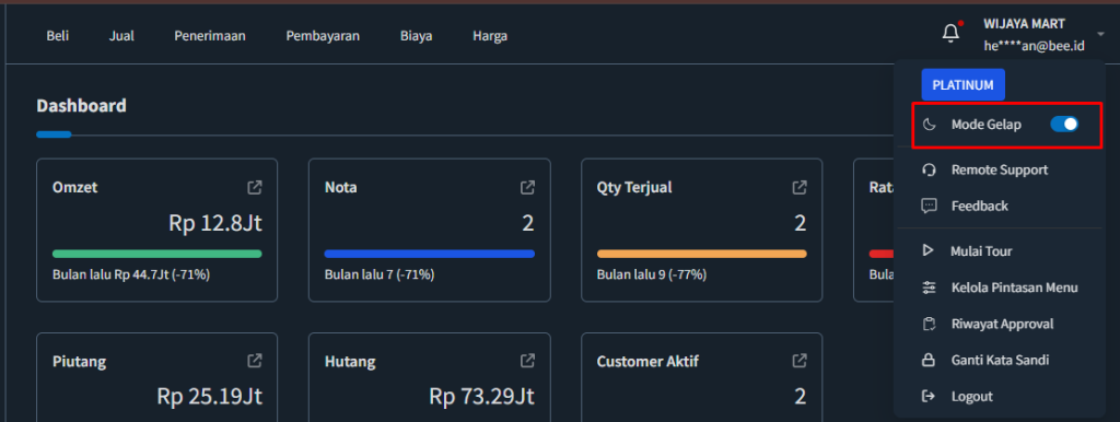 Cara Mengaktifkan dan Menonaktifkan Mode Gelap Beecloud 3.0