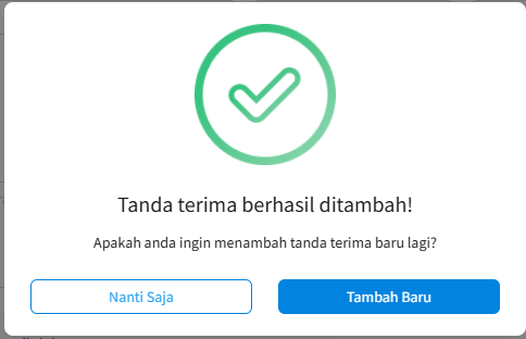 Transaksi Tukar Tanda Terima Berhasil dibuat