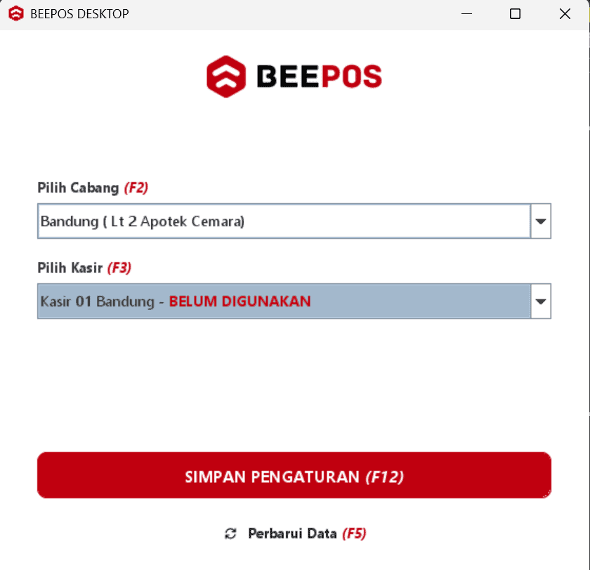 Pilih Cabang dan Terminal Kasir