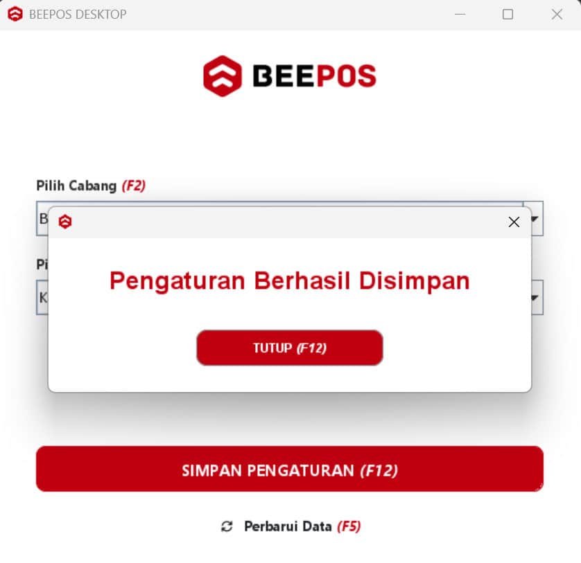 Pengaturan Cabang dan Terminal Kasir Berhasil Disimpan