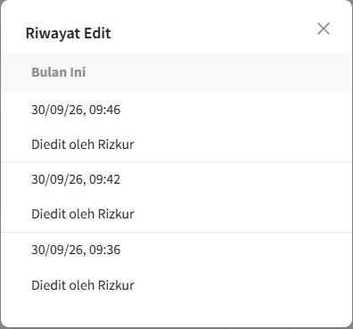 Tampilan Riwayat Edit