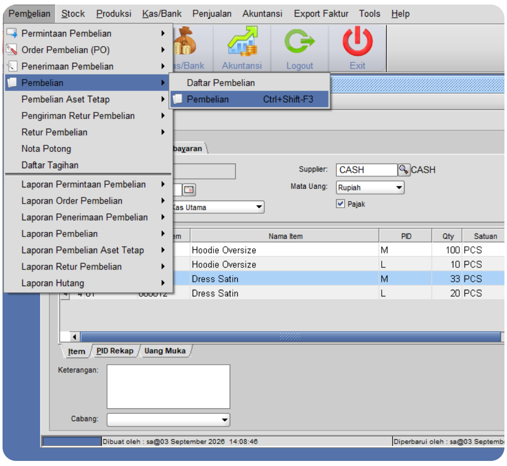 Menu Pembelian Di Beeaccounting