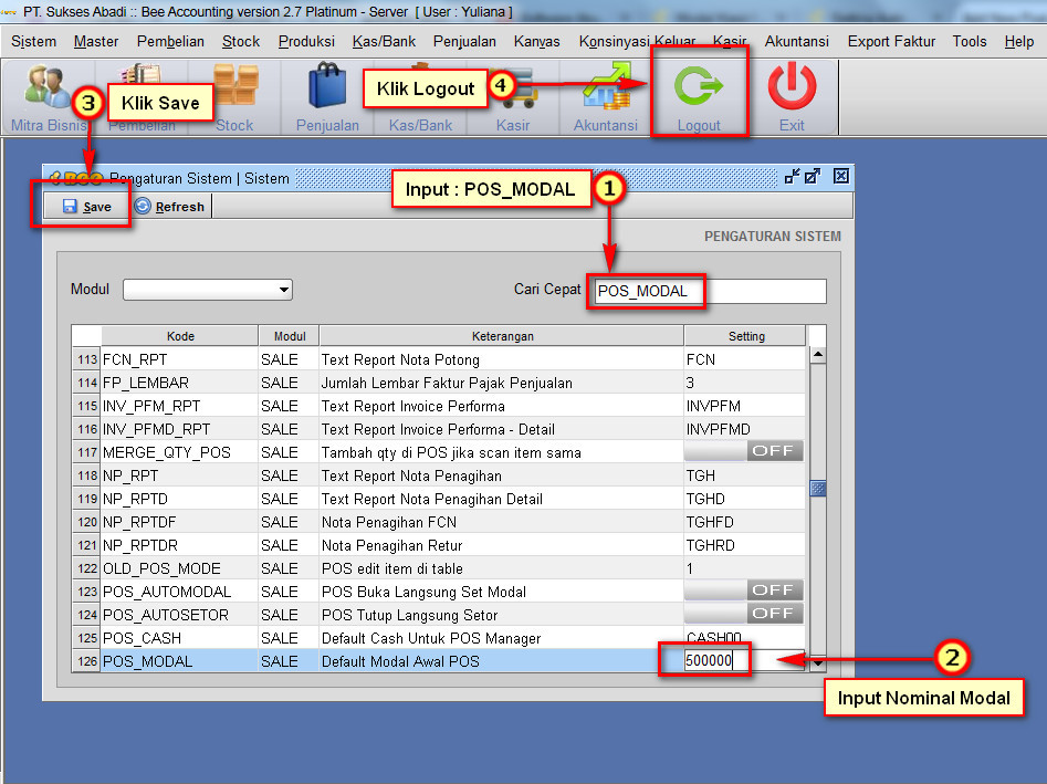 Setting Default Nominal Modal Kas Pada Penjualan Kasir 