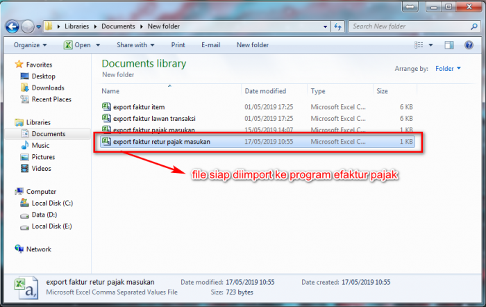 Gb 5. Hasil File Ekspor efaktur berubap file CSV