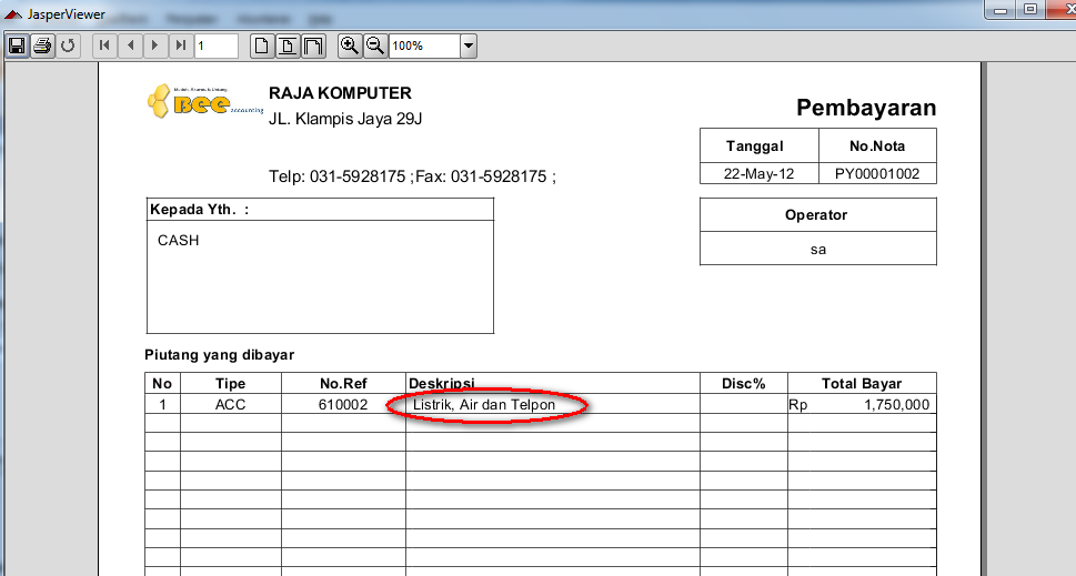 Merubah Isi Deskripsi di Laporan Pembayaran Grafik Report