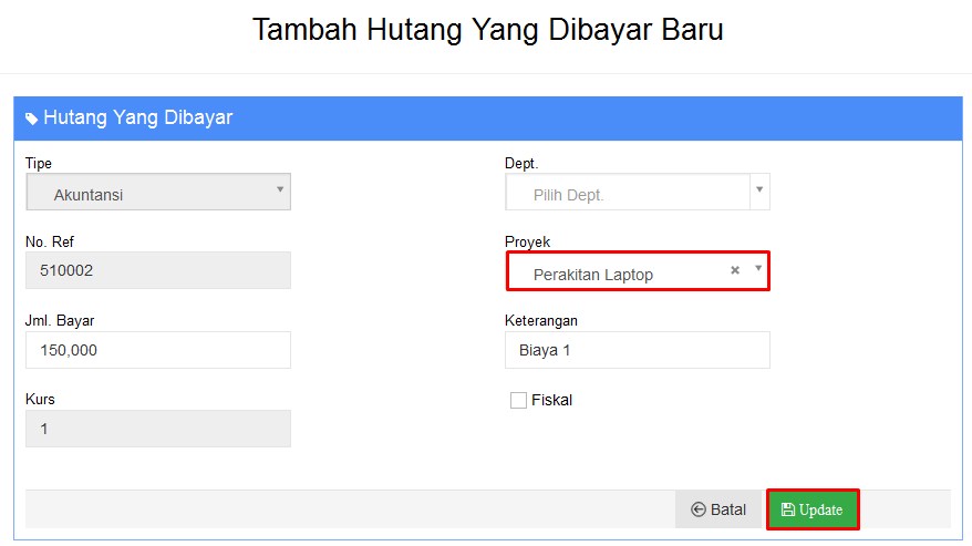 Input biaya dan pendapatan Proyek 6