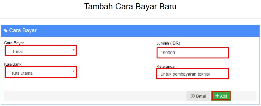 Input biaya dan pendapatan Proyek 8